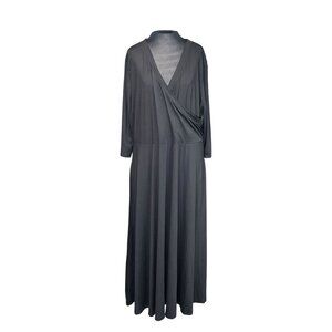 Plus Size 3XL Black Maxi Dress With Wrap Front & 3/4 Sleeves